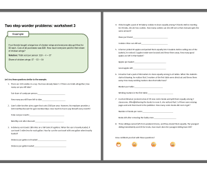 Two Step Word Problems 3rd Grade - Left of your share