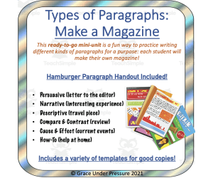Types of Paragraphs - Make a Magazine Project: Narrative, Descriptive, Persuasive, Compare & Contrast, Cause & Effect, How-To Paragraphs