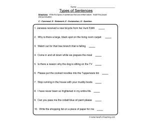 Types of Sentences Worksheet