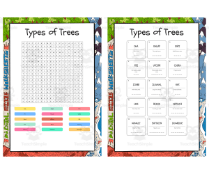 Types of Trees word search, scramble and crossword