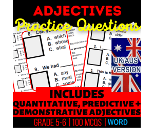 UK/Aus English Adjectives Practice Questions Year 6-7 (Word)