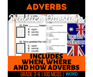 UK/Aus English Adverbs Practice Questions - Year 4-5 (Word)