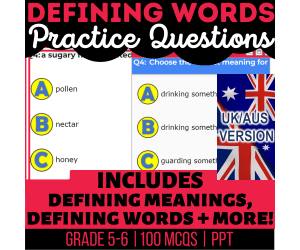 UK/Aus English Defining Words Practice Questions - Year 6-7 (PPT)