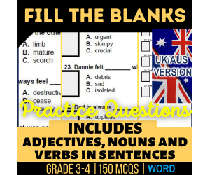 UK/Aus English Fill in the Blanks Practice Questions - Year 4-5 (Word)