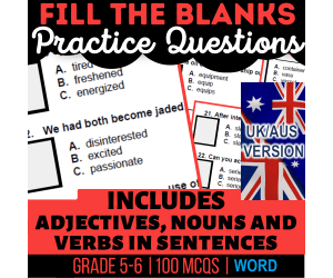 UK/Aus English Fill in the Blanks Practice Questions - Year 6-7 (Word)