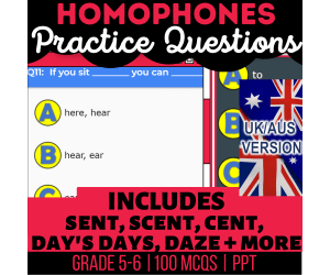 UK/Aus English Homophones Practice Questions - Year 6-7 (PPT)