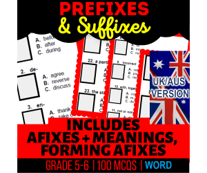 UK/Aus English Prefixes and Suffixes Practice Year 6-7 (Word)