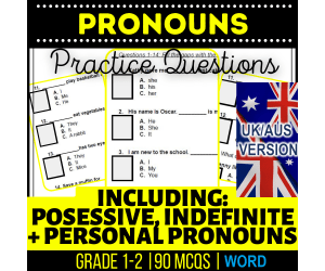 UK/Aus English Pronouns Practice Questions - Year 2-3 (Word)