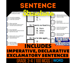 UK/Aus English Sentence Structure Practice Questions - Year 4-5 (Word)