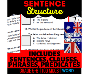 UK/Aus English Sentence Structure Practice Questions - Year 6-7 (Word)