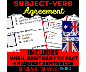 UK/Aus English Subject-Verb Agreement Practice Year 6-7 (Word)