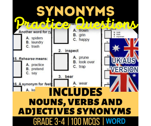 UK/Aus English Synonyms Practice Questions Grade 3-4 (Word)