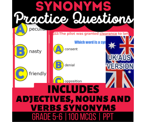 UK/Aus English Synonyms Practice Questions - Year 6-7 (PPT)