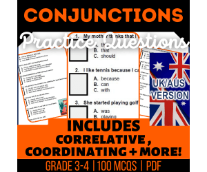 UK/Aus Spelling Conjunctions Practice - Year 4-5 Grammar (PDF)