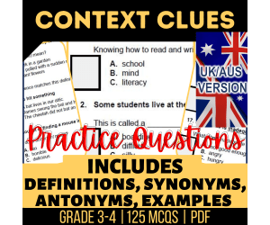 UK/Aus Spelling Context Clues Practice Questions - Year 4-5 (PDF)