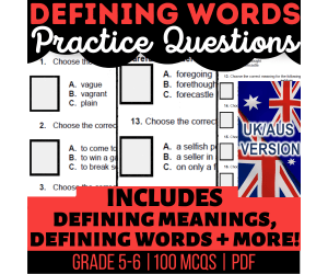 UK/Aus Spelling Defining Words Practice Questions - Year 6-7 (PDF)
