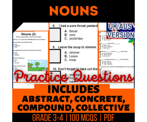 UK/Aus Spelling Nouns Practice Questions - Year 4-5 Grammar (PDF)