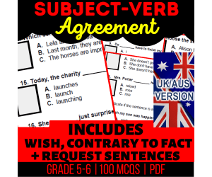 UK/Aus Spelling Subject-Verb Agreement Practice Questions Year 6-7 PDF