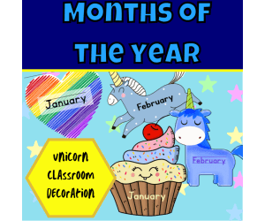 Unicorn classroom decoration months of the year