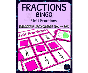 Unit Fractions Activity - Bingo Game - Fraction Symbols - Boards 16-20