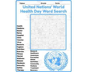 United Nations' World Health Day Word Search 2nd 3rd 4th 5th Grade