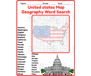 United states Map Geography Word Search 2rd 3th 4th 5th Grade workshee