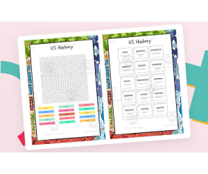 US History word search, scramble and crossword puzzle