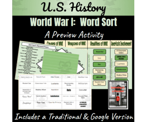 U.S. History | World War I  | 1914-1918 | Word Sort | A Preview Activity