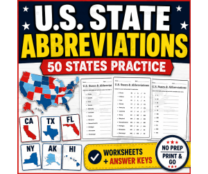 U.S. State Abbreviations Worksheets | 50 States Practice & Answer Keys