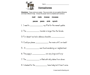 Using Homophones Worksheet