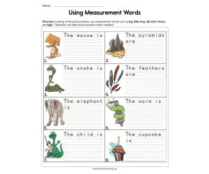 Using Measurement Words Worksheet