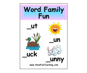 UT, UN, UCK, UNNY Word Family Fun Activity