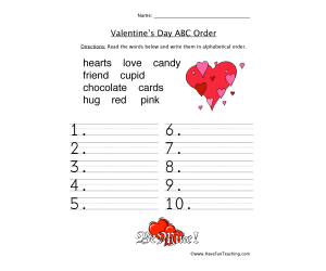 Valentine's Day ABC Order Worksheet