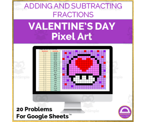 Valentine's Day Adding and Subtracting Fractions Pixel Art Activity