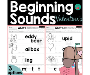 Valentine's Day Beginning Sounds Cut and Paste Worksheets