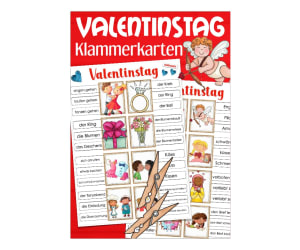 Valentine's Day Clip Cards for Practicing Spelling & Vocabulary (German)