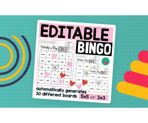 Valentine's Day Editable Bingo - Practice Sight Words, Phonics, Letters, Numbers, Math Facts and more