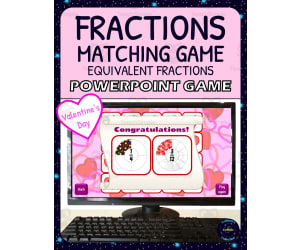 Valentines Day Equivalent Fractions Matching Game Activity - Digital - Fraction Donuts and Symbols