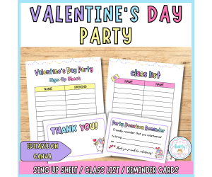 Valentines Day party Sign Up Sheet - Class list & Reminder Set