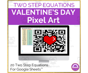 Valentine's Day Two Step Equations Pixel Art