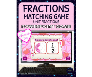 Valentines Day Unit Fractions Matching Game Activity - Digital