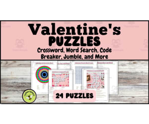 Valentine's Day Word Puzzles Codebreakers, Words Searches, Crosswords, Jumbles, and More