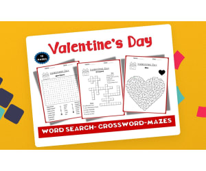 Valentine’s Day Word Search, Crossword & Mazes Activity Pack