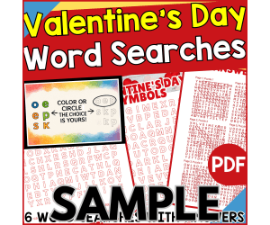 Valentine's Day Word Searches: 1 Page Sample (PDF)
