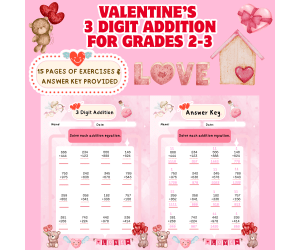 Valentine’s Three-Digit Addition Worksheets