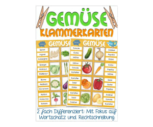 Vegetables Clip Cards for Practicing Spelling & Vocabulary (German)