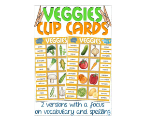Veggies Clip Cards - Spelling & Vocabulary