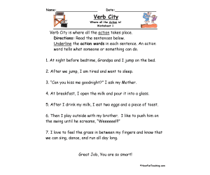 Verb City Worksheet
