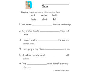 Verbs Fill in the Blank Worksheet