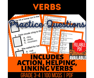 Verbs Practice Questions - Grade 3-4 Grammar (Fillable PDF)